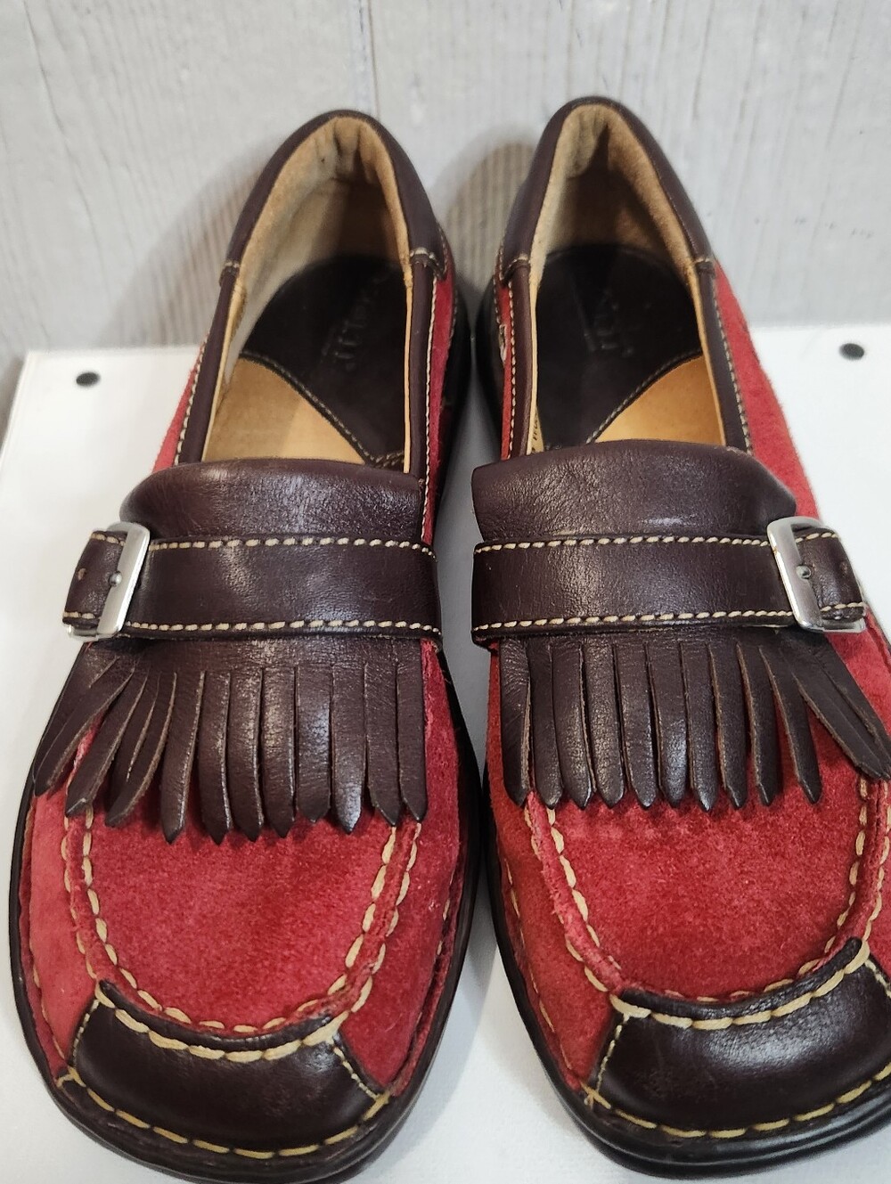 Born Shoes Womens 6.5 M Loafers Red Leather Slip On Casual Comfort Low Top